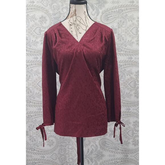 Monday Fun Stitch Fix women's burgundy blouse long sleeve drawstring Size Large - Picture 1 of 9